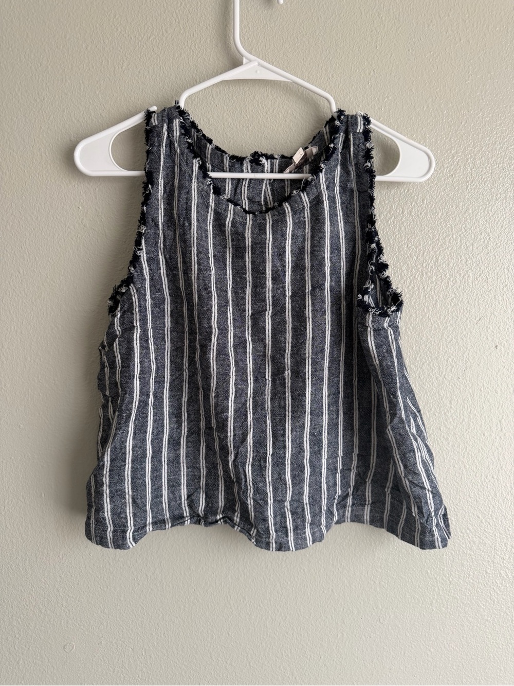 LOFT Striped Sleeveless Frayed Edge Tank Top - Black & White